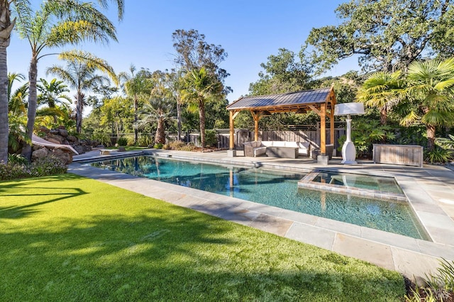 220 Deer Park Ave, San Rafael, CA 94901 - view of pool featuring a gazebo, an outdoor living space, a pool with connected hot tub, and a patio