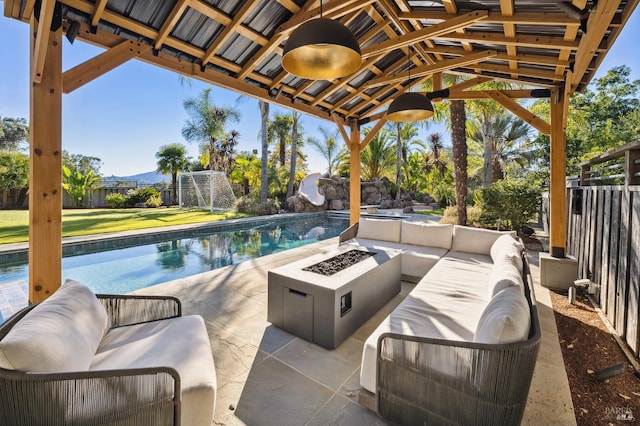 220 Deer Park Ave, San Rafael, CA 94901 - view of patio / terrace featuring an outdoor living space with a fire pit and fence