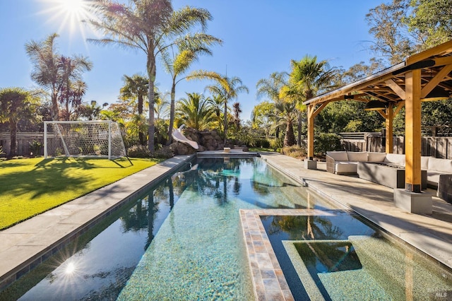 220 Deer Park Ave, San Rafael, CA 94901 - view of pool featuring a water slide, a patio, and a pool with connected hot tub