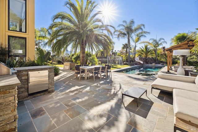 220 Deer Park Ave, San Rafael, CA 94901 - view of patio featuring outdoor dining area, an outdoor pool, exterior kitchen, and an outdoor living space