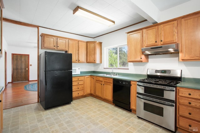 12321 Big Springs Blvd, Old Station, CA 96071 - kitchen with black appliances, under cabinet range hood, a sink, and light floors