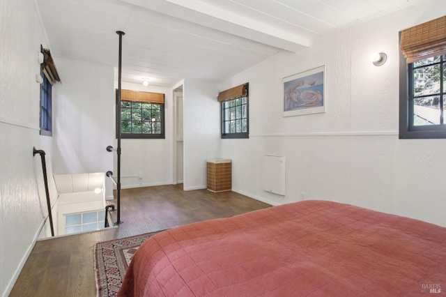 bedroom featuring baseboards, multiple windows, and wood finished floors