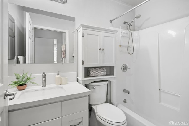 full bath with toilet, shower / bath combination, and vanity