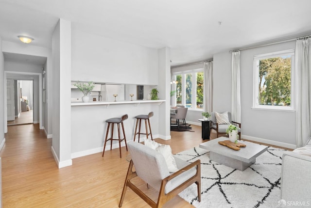 living area with baseboards and light wood-style floors
