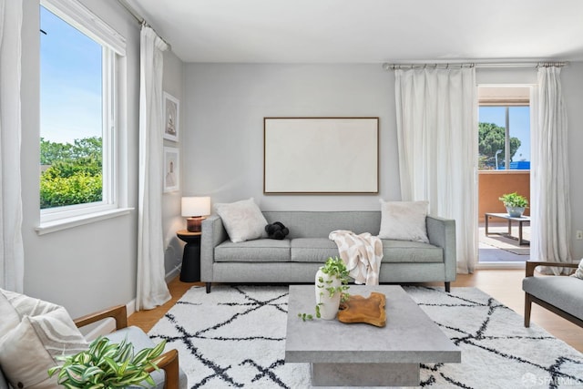 living area with wood finished floors