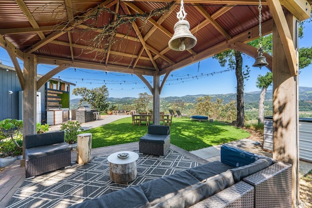 22855 Chianti Rd, Geyserville, CA 95441 - view of patio / terrace with a gazebo, a mountain view, and an outdoor hangout area