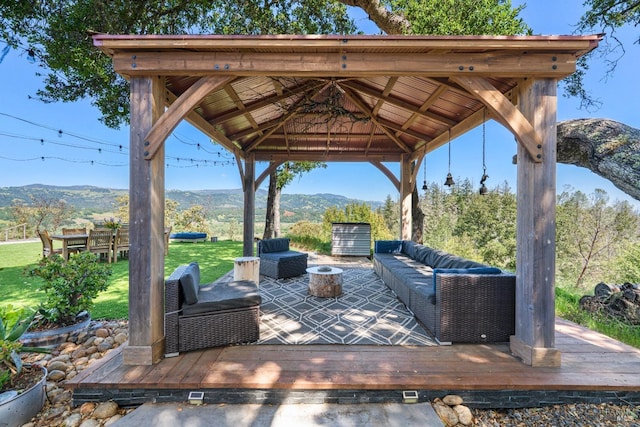 22855 Chianti Rd, Geyserville, CA 95441 - view of patio with outdoor lounge area, a gazebo, and a mountain view