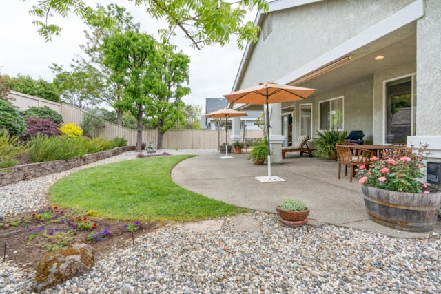 view of yard featuring a patio and a fenced backyard