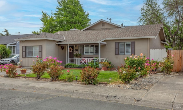 137 Webster St, Vallejo, CA 94591 - single story home featuring a porch, a shingled roof, fence, and stucco siding