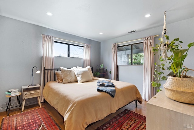 2265 Schaeffer Rd, Sebastopol, CA 95472 - bedroom featuring recessed lighting, visible vents, and wood finished floors