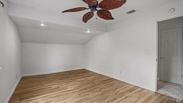 3087 Pecan Cir, Fairfield, CA 94533 - additional living space with lofted ceiling, wood finished floors, visible vents, ceiling fan, and baseboards