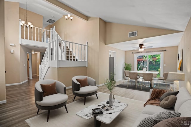 3087 Pecan Cir, Fairfield, CA 94533 - living area featuring high vaulted ceiling, visible vents, and wood finished floors