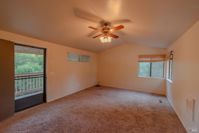 104 Rose Ln, Napa, CA 94574 - empty room featuring carpet, a wealth of natural light, vaulted ceiling, and a ceiling fan