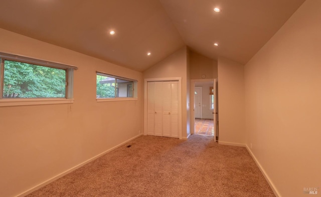 104 Rose Ln, Napa, CA 94574 - carpeted empty room with vaulted ceiling, baseboards, and recessed lighting