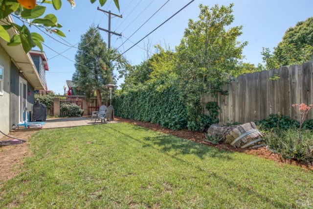 view of yard with a patio and a fenced backyard