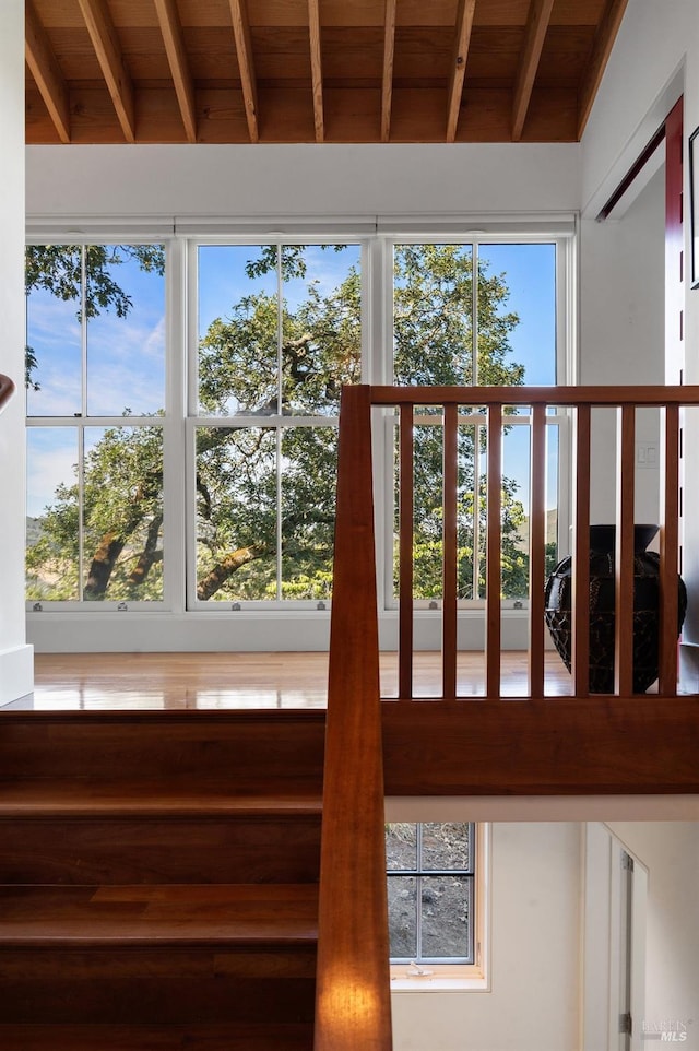 interior details featuring wood ceiling and beamed ceiling