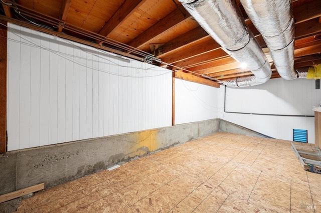 view of unfinished basement