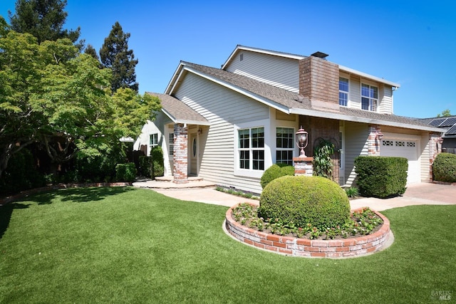 2555 Edgewater Dr, Napa, CA 94558 - view of front of property with driveway, a shingled roof, a front lawn, and a garage