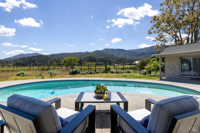 1851 Vallejo St, Saint Helena, CA 94574 - view of swimming pool with a mountain view, a patio area, and a fenced in pool