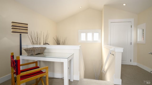 interior space with recessed lighting, baseboards, and carpet floors