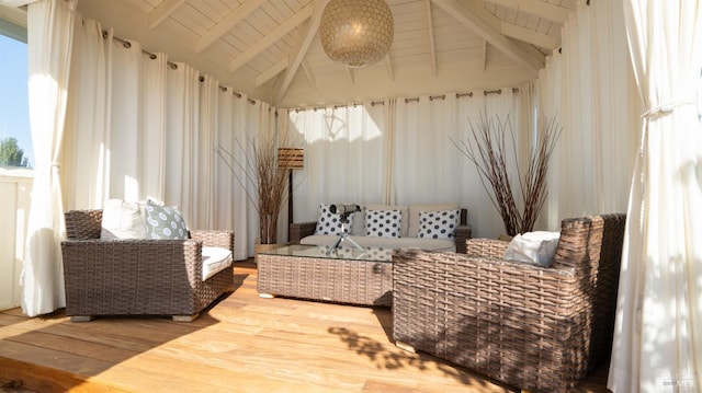 exterior space featuring beamed ceiling