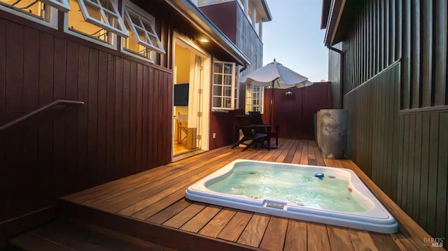 wooden terrace with hot tub deck surround