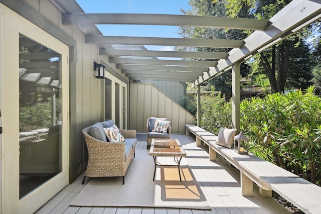 view of patio with an outdoor hangout area and a pergola