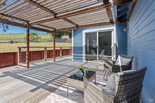 wooden terrace with a pergola and fence