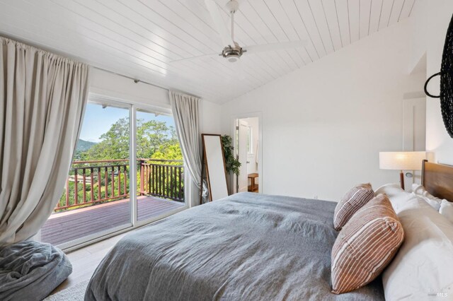 271 Via La Paz Rd, Greenbrae, CA 94904 - bedroom with lofted ceiling, access to outside, wooden ceiling, and wood finished floors