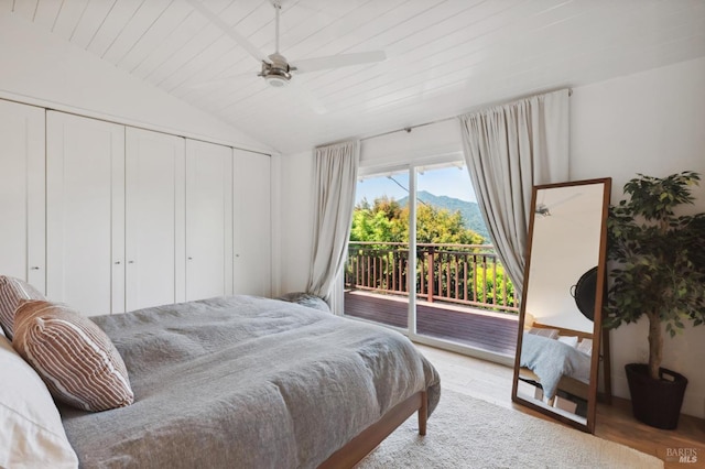 271 Via La Paz Rd, Greenbrae, CA 94904 - bedroom with a mountain view, wood finished floors, lofted ceiling, and access to exterior