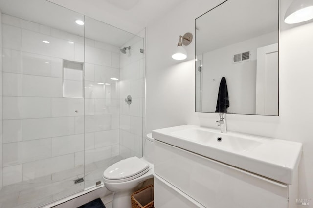 271 Via La Paz Rd, Greenbrae, CA 94904 - bathroom featuring toilet, vanity, visible vents, recessed lighting, and a shower stall