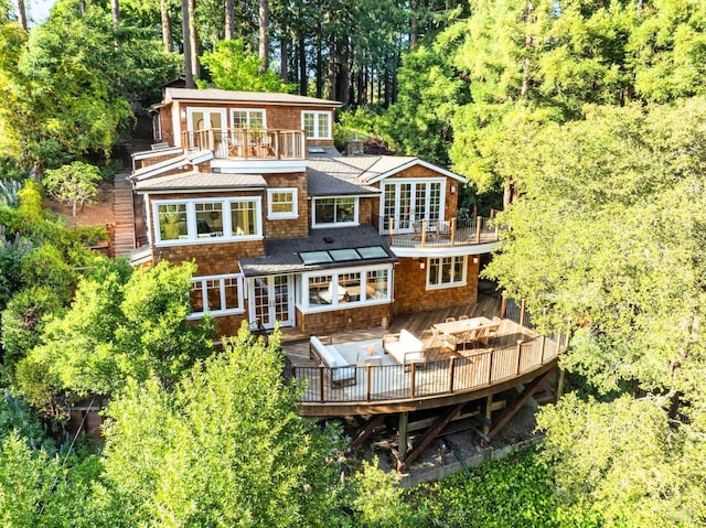34 Renz Rd, Mill Valley, CA 94941 - back of house featuring a wooden deck, french doors, and a balcony