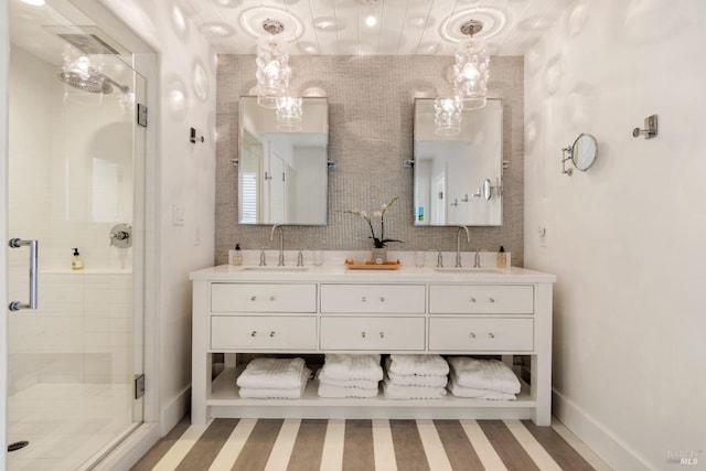 27 W Shore Rd, Belvedere, CA 94920 - full bath featuring double vanity, a shower stall, and baseboards