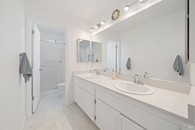624 N Regatta Dr, Vallejo, CA 94591 - bathroom with marble finish floors, double vanity, and a shower