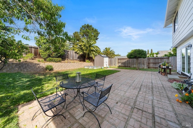 624 N Regatta Dr, Vallejo, CA 94591 - fenced backyard with a shed, a patio, and outdoor dining space