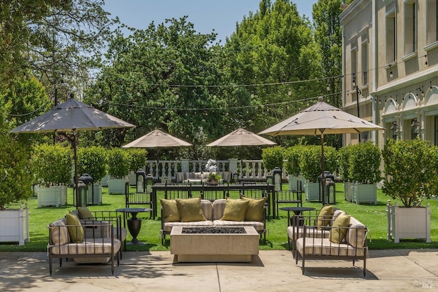 175 4th St E, Sonoma, CA 95476 - view of patio / terrace featuring an outdoor living space with a fire pit