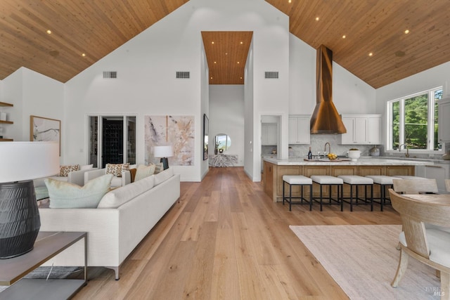 2509 Madrona Ave, Saint Helena, CA 94574 - living area with visible vents, high vaulted ceiling, and wood ceiling