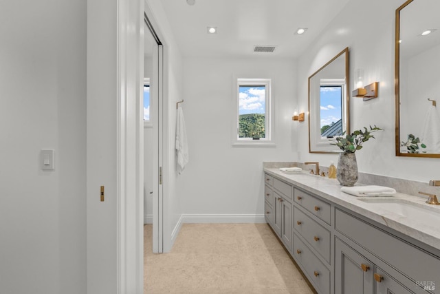 2509 Madrona Ave, Saint Helena, CA 94574 - full bath featuring recessed lighting, baseboards, visible vents, a sink, and double vanity