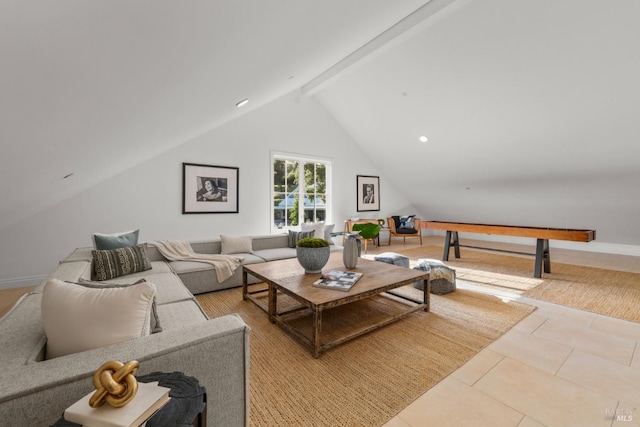 2509 Madrona Ave, Saint Helena, CA 94574 - living room with light tile patterned floors and vaulted ceiling with beams