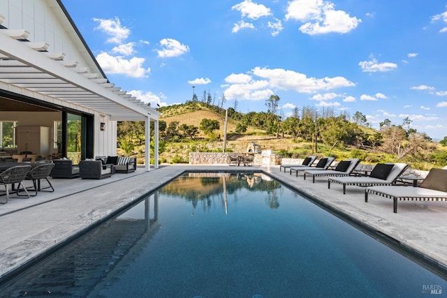 2509 Madrona Ave, Saint Helena, CA 94574 - pool featuring an outdoor living space, a patio, a pergola, and a mountain view