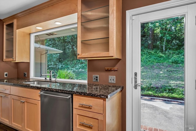 3257 State Highway 128, Calistoga, CA 94515 - kitchen with dishwasher, a sink, glass insert cabinets, and plenty of natural light
