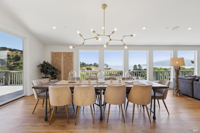 46 Lower N Ter, Tiburon, CA 94920 - dining space with a chandelier, light wood-type flooring, and recessed lighting