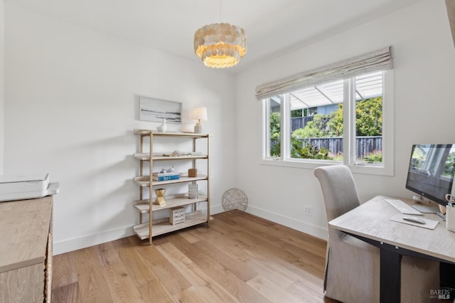 46 Lower N Ter, Tiburon, CA 94920 - office featuring an inviting chandelier, plenty of natural light, light wood-style flooring, and baseboards