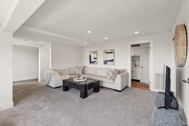 46 Lower N Ter, Tiburon, CA 94920 - living room with baseboards, carpet flooring, and recessed lighting