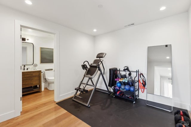 46 Lower N Ter, Tiburon, CA 94920 - exercise room with recessed lighting, visible vents, and wood finished floors