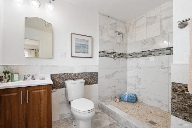 3580 Star Ridge Rd, Hayward, CA 94542 - bathroom with tile walls, toilet, tiled shower, and vanity