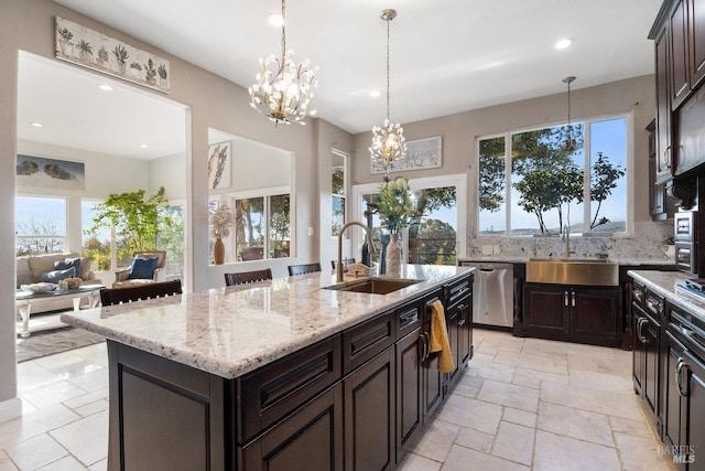 3580 Star Ridge Rd, Hayward, CA 94542 - kitchen featuring an island with sink, recessed lighting, a sink, and dishwasher
