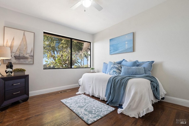 3580 Star Ridge Rd, Hayward, CA 94542 - bedroom featuring wood finished floors, visible vents, baseboards, and a ceiling fan
