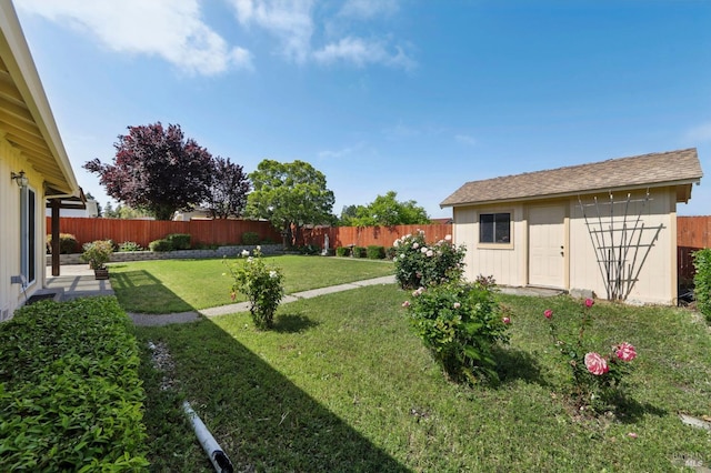 151 Doncaster Dr, Vallejo, CA 94591 - view of yard with an outdoor structure, a storage shed, and a fenced backyard