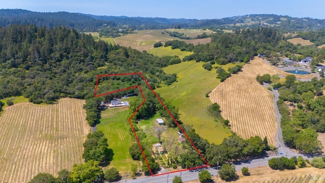 2267 Westside Rd, Healdsburg, CA 95448 - aerial view of sparsely populated area with property boundaries highlighted and a forest